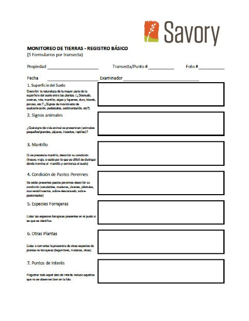 Základní formuláře ekologického monitoringu (španělská verze)