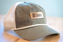 Load image into Gallery viewer, Olive and Green Cap with Leather Savory Patch
